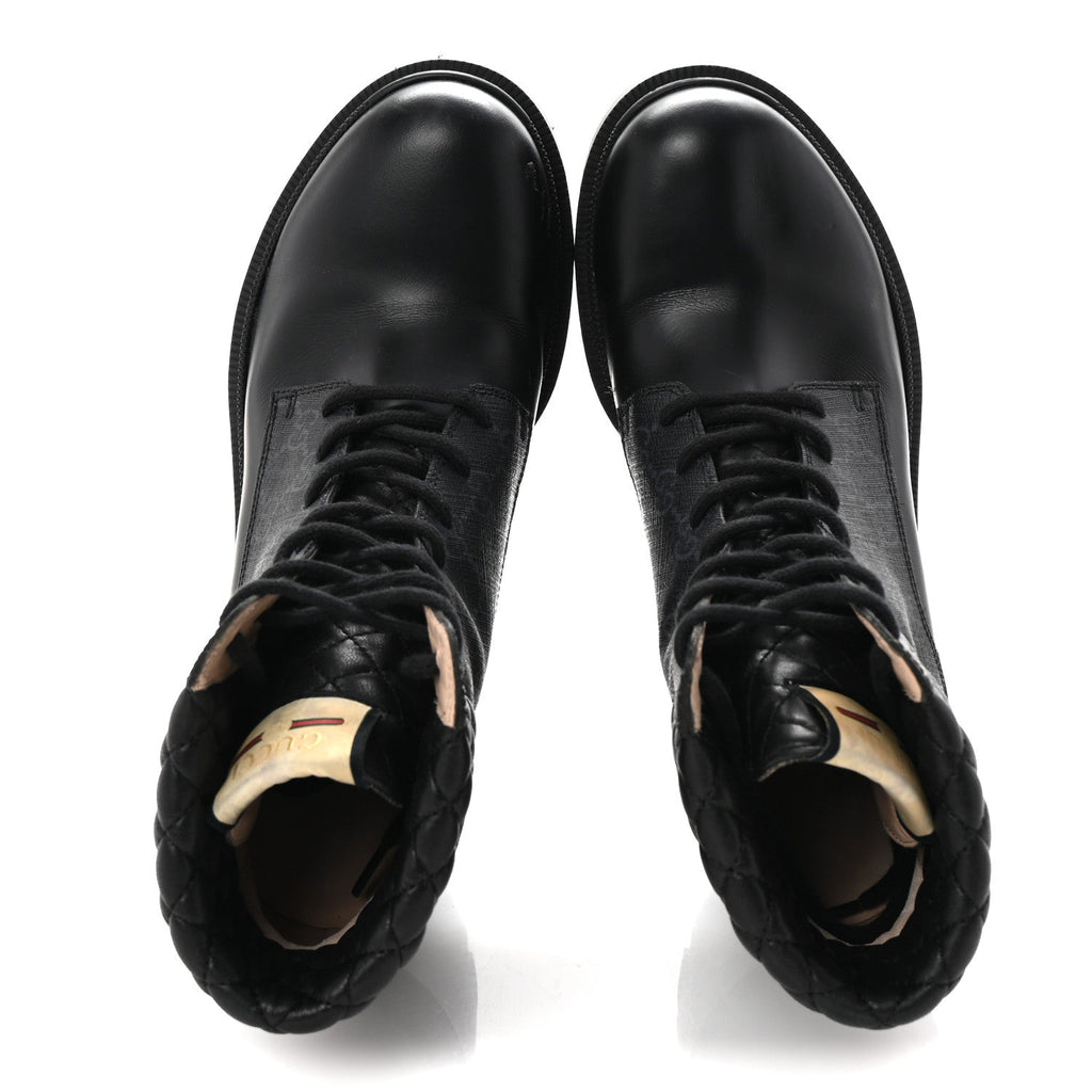 Apollo Calfskin GG Supreme Nappa Samoa Quilted Lace Up Ankle Boots 40 Black