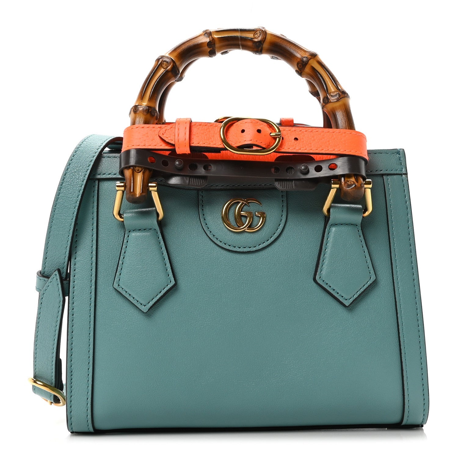 Wonka Grain Calfskin Mini Diana Tote Bag Dusty Azure Orange Fluo