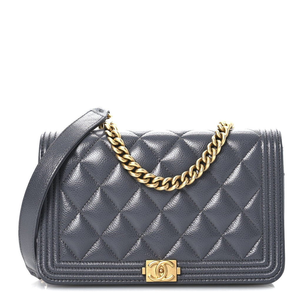 Caviar Quilted Boy Wallet On Chain WOC Grey