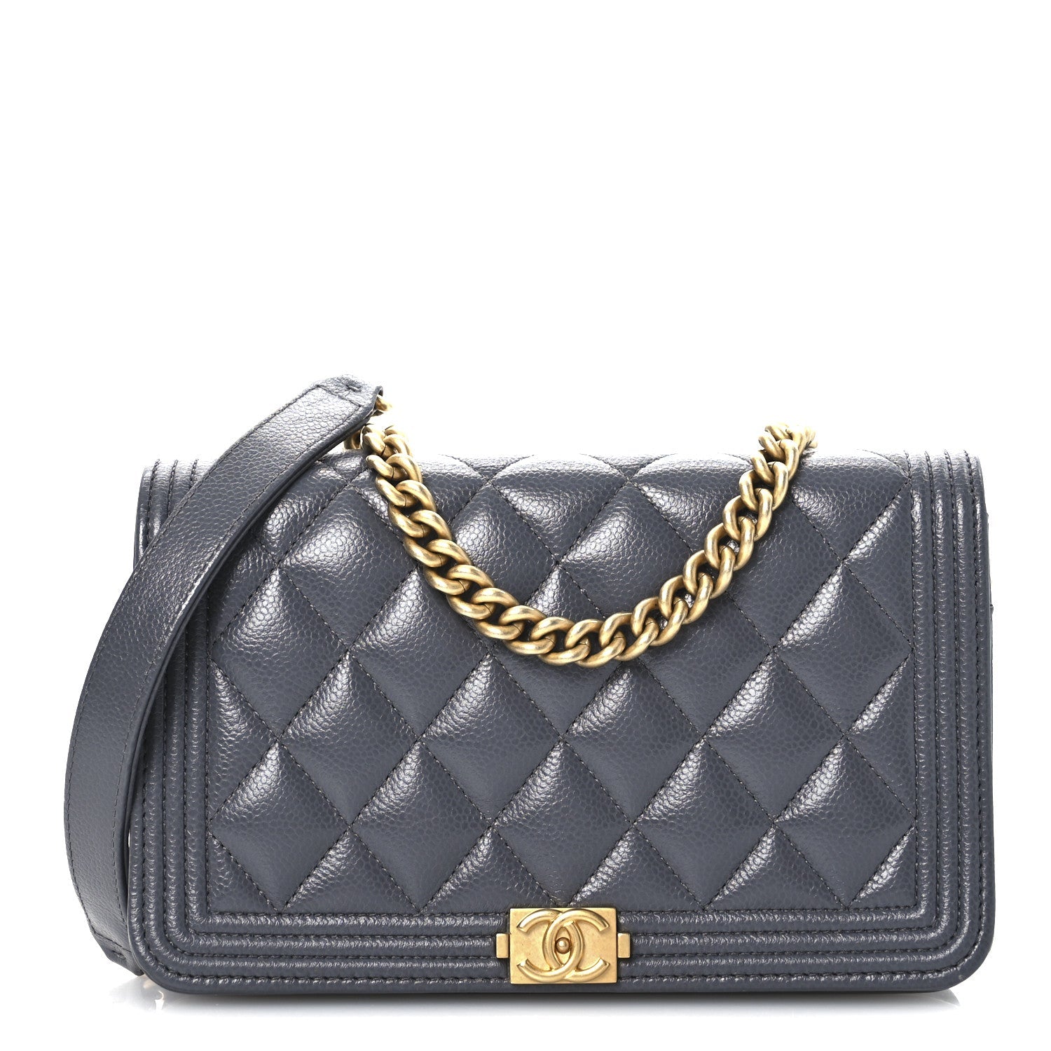 Caviar Quilted Boy Wallet On Chain WOC Grey