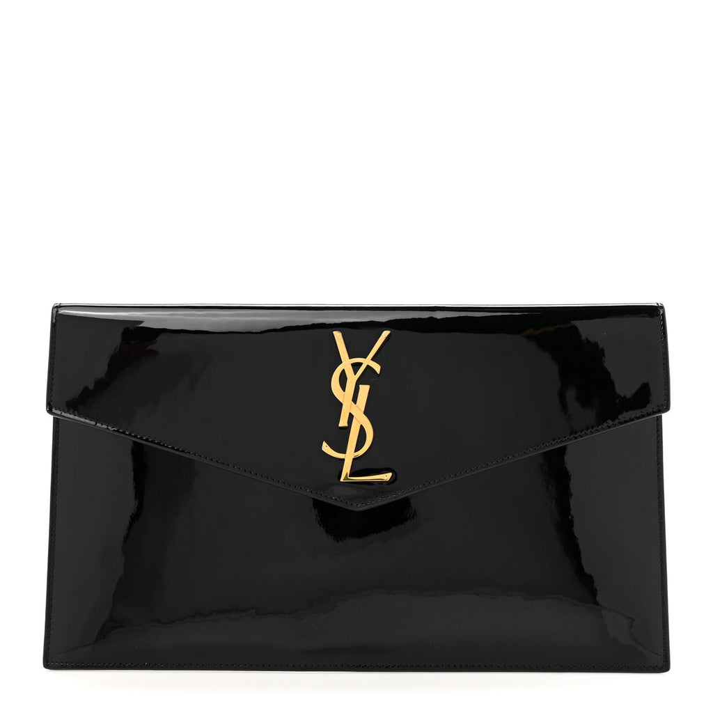 Patent Calfskin Monogram Uptown Clutch Black