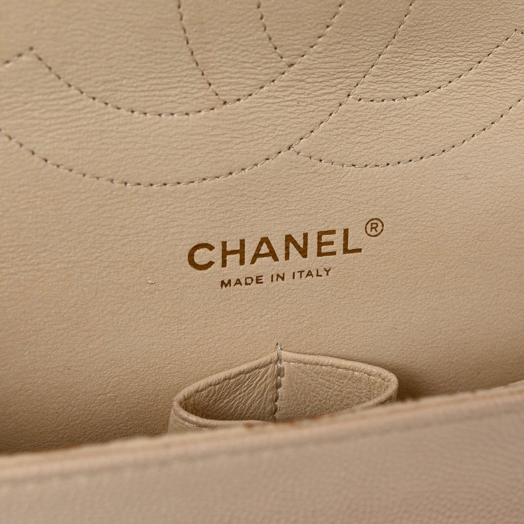 Caviar Quilted Jumbo Double Flap Light Beige