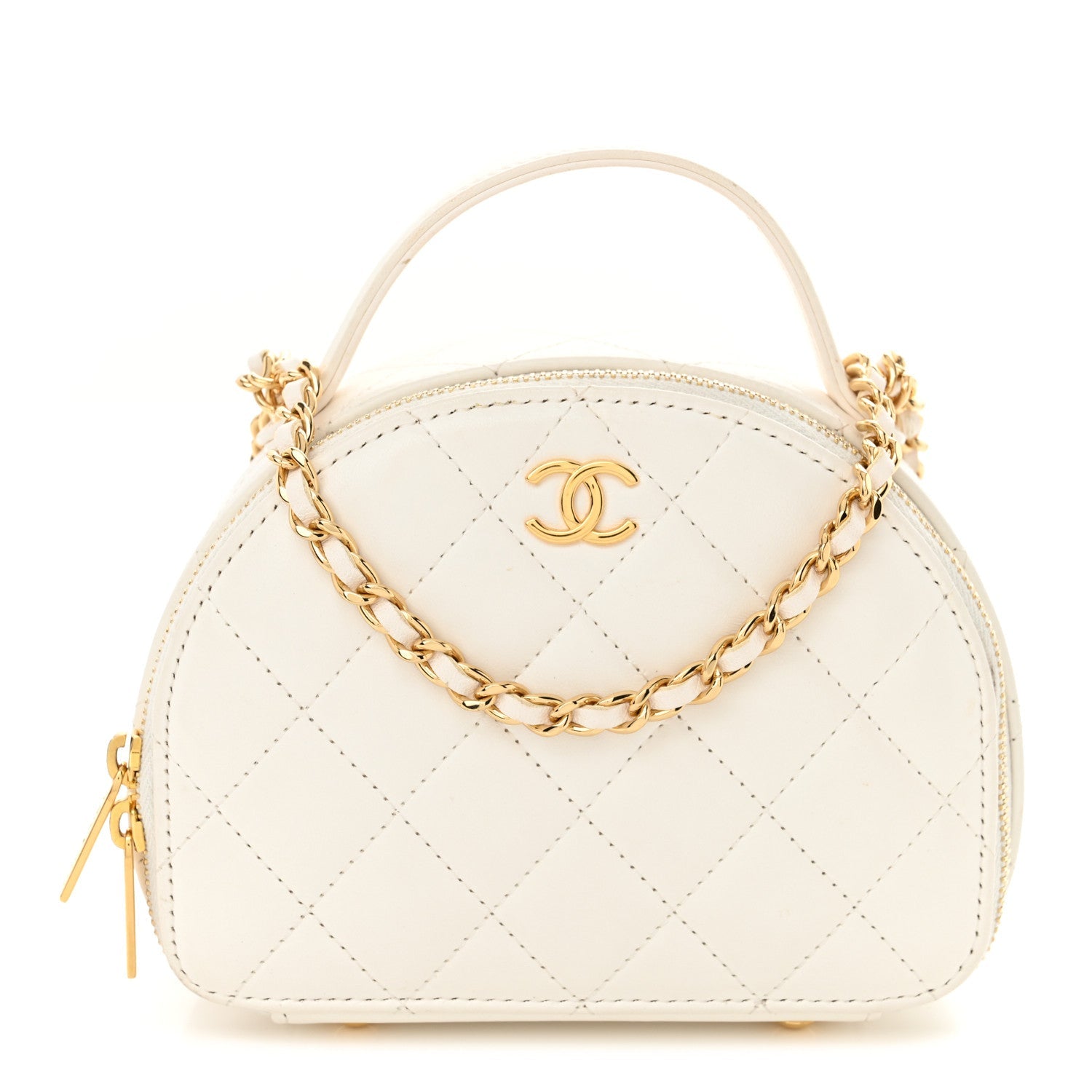 Lambskin Quilted Small Chic Riviera Top Handle Vanity Case White