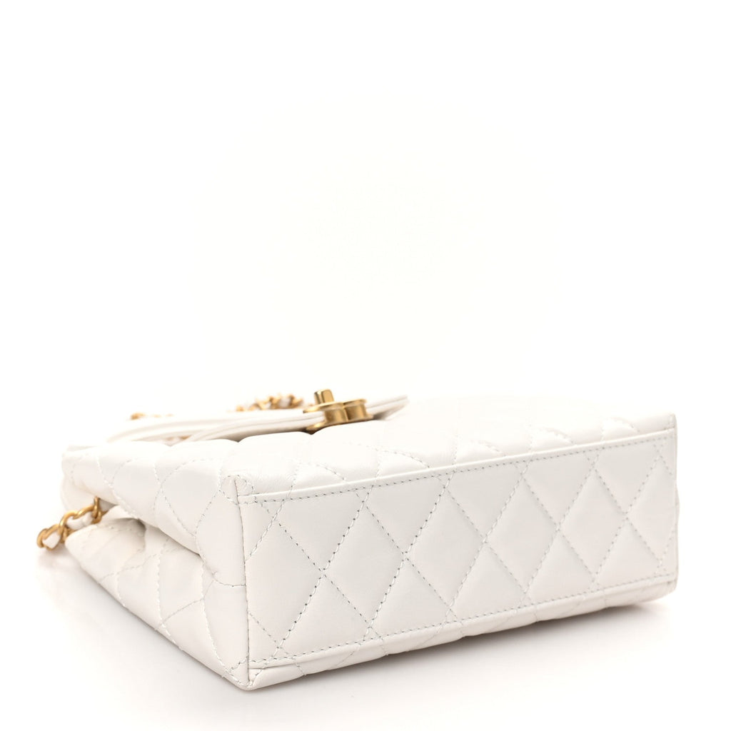 Shiny Aged Calfskin Quilted Nano Kelly Shopper White