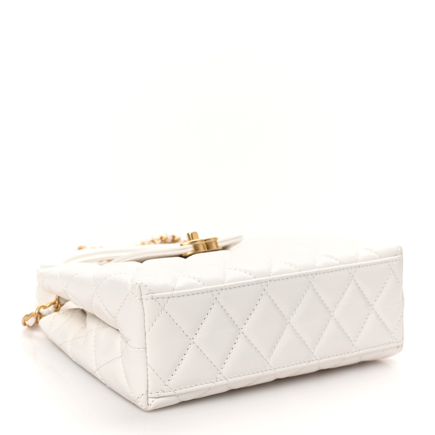 Shiny Aged Calfskin Quilted Nano Kelly Shopper White