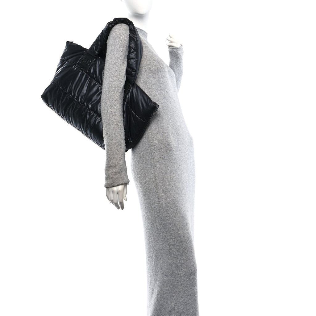 Nylon Quilted Medium Coco Cocoon Reversible Tote Black