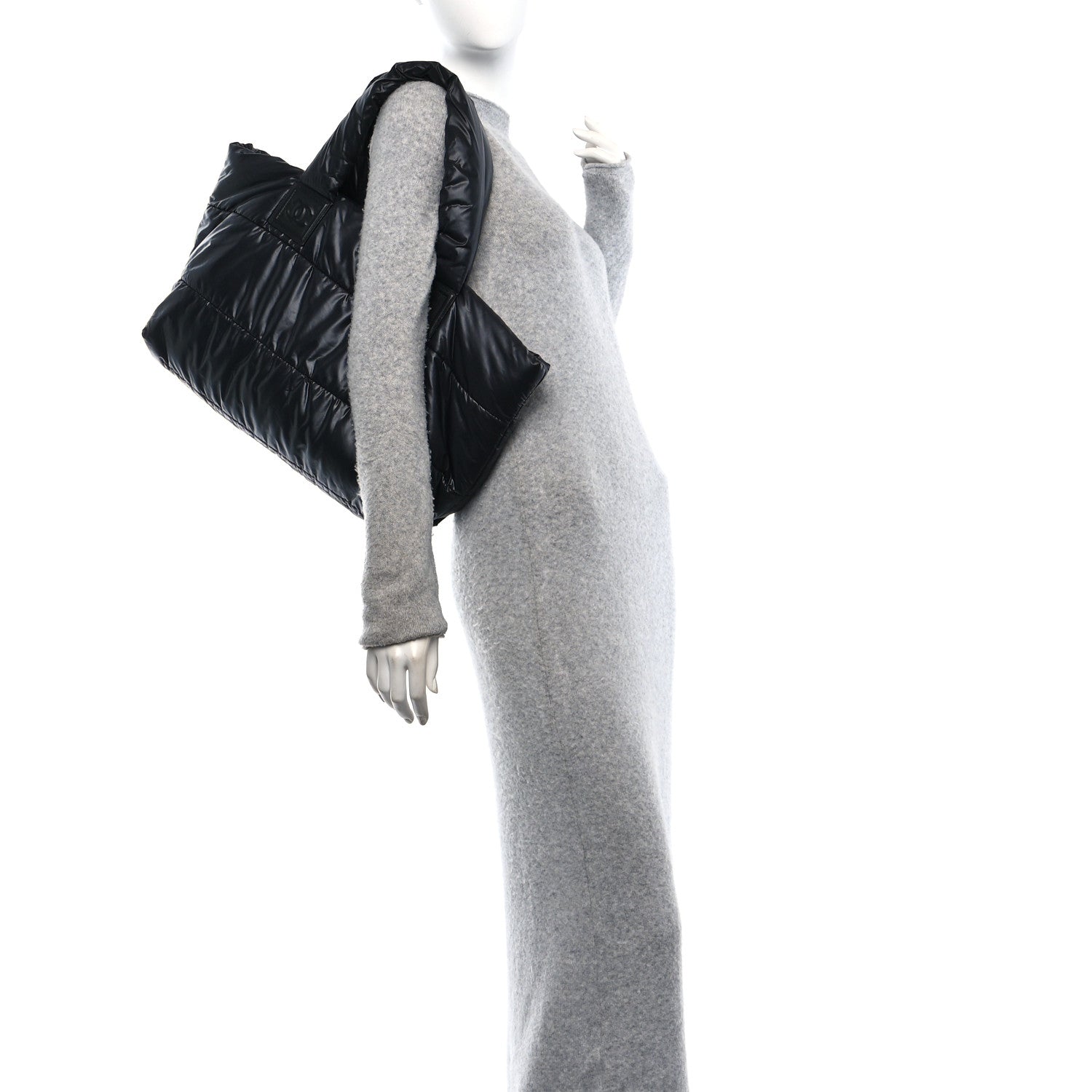 Nylon Quilted Medium Coco Cocoon Reversible Tote Black