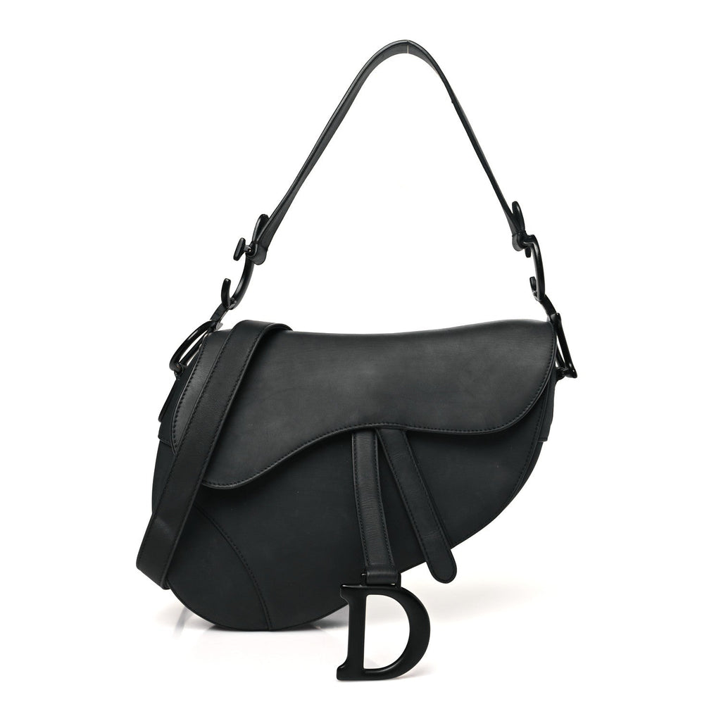 Ultra Matte Calfskin Saddle Bag With Strap Black