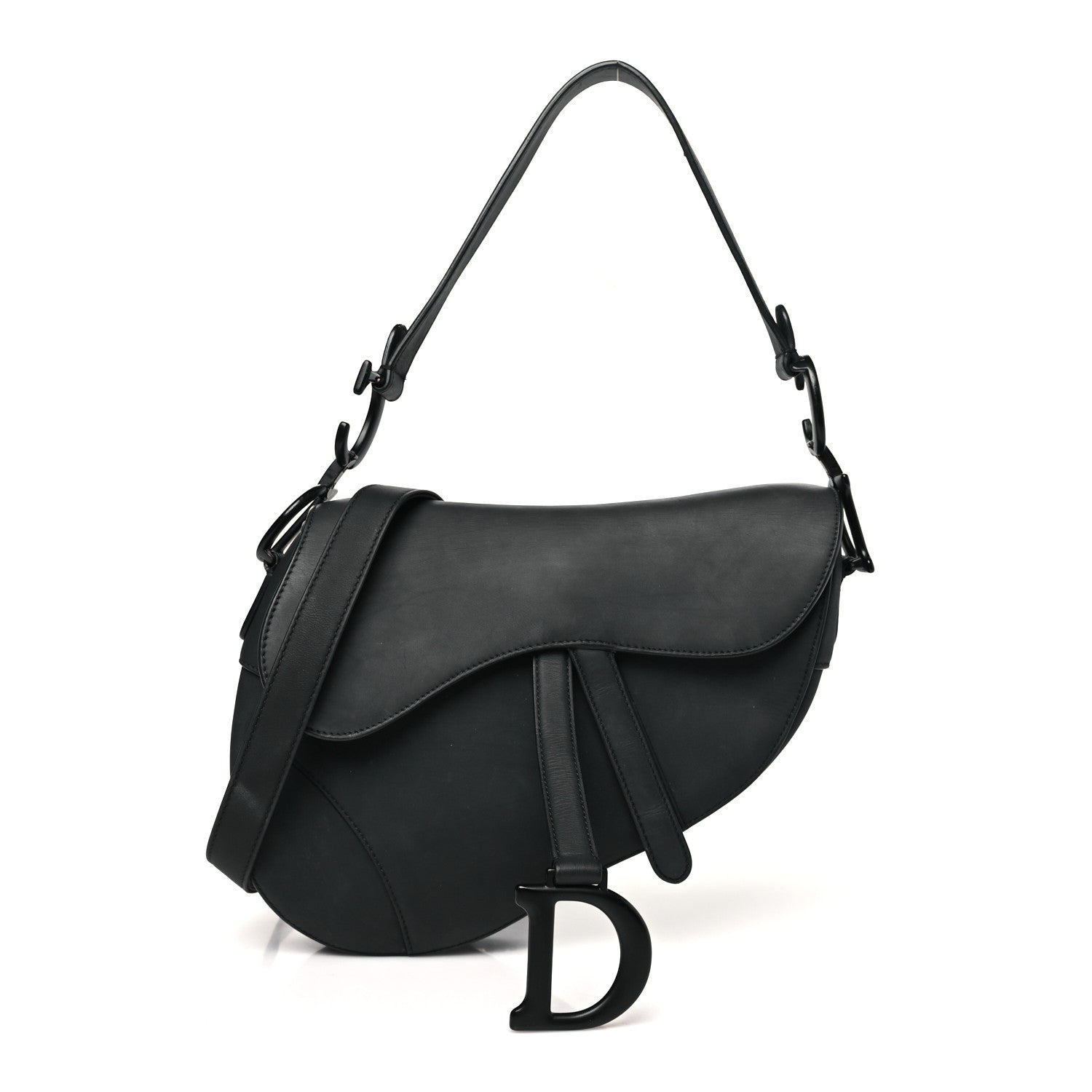 Ultra Matte Calfskin Saddle Bag With Strap Black
