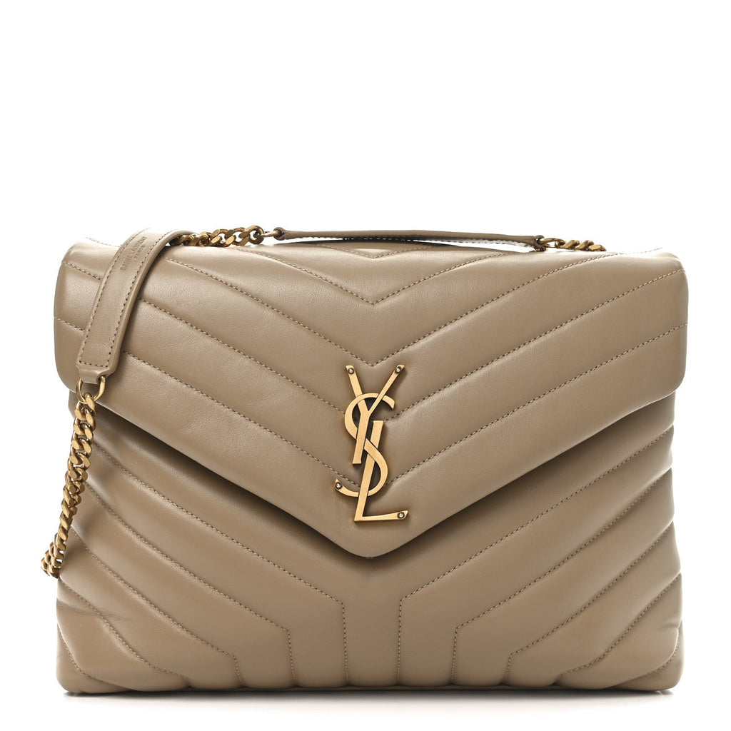 Calfskin Y Quilted Monogram Medium Loulou Chain Satchel Natural Tan