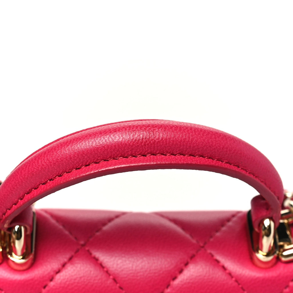 Lambskin Quilted Top Handle Flap Coin Purse With Chain Dark Pink
