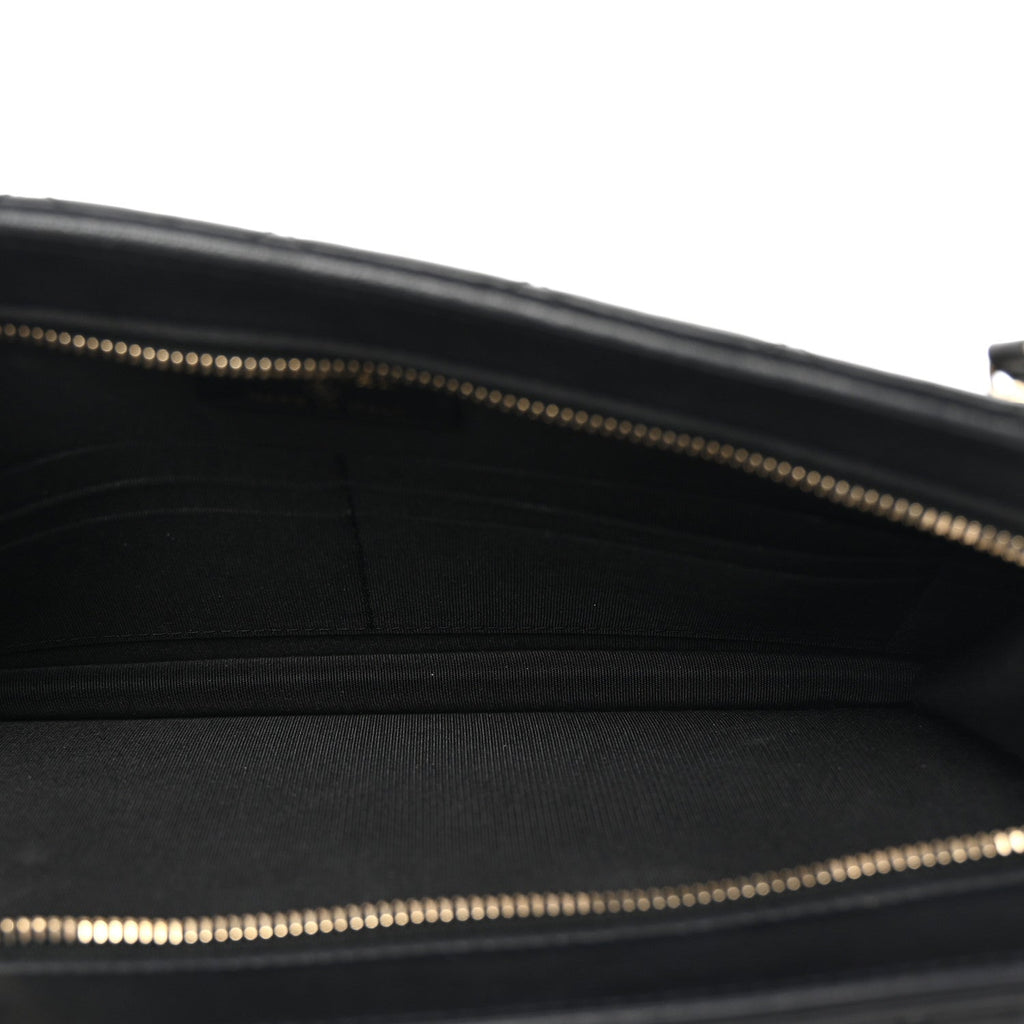 Lambskin Quilted Wristlet Clutch Black