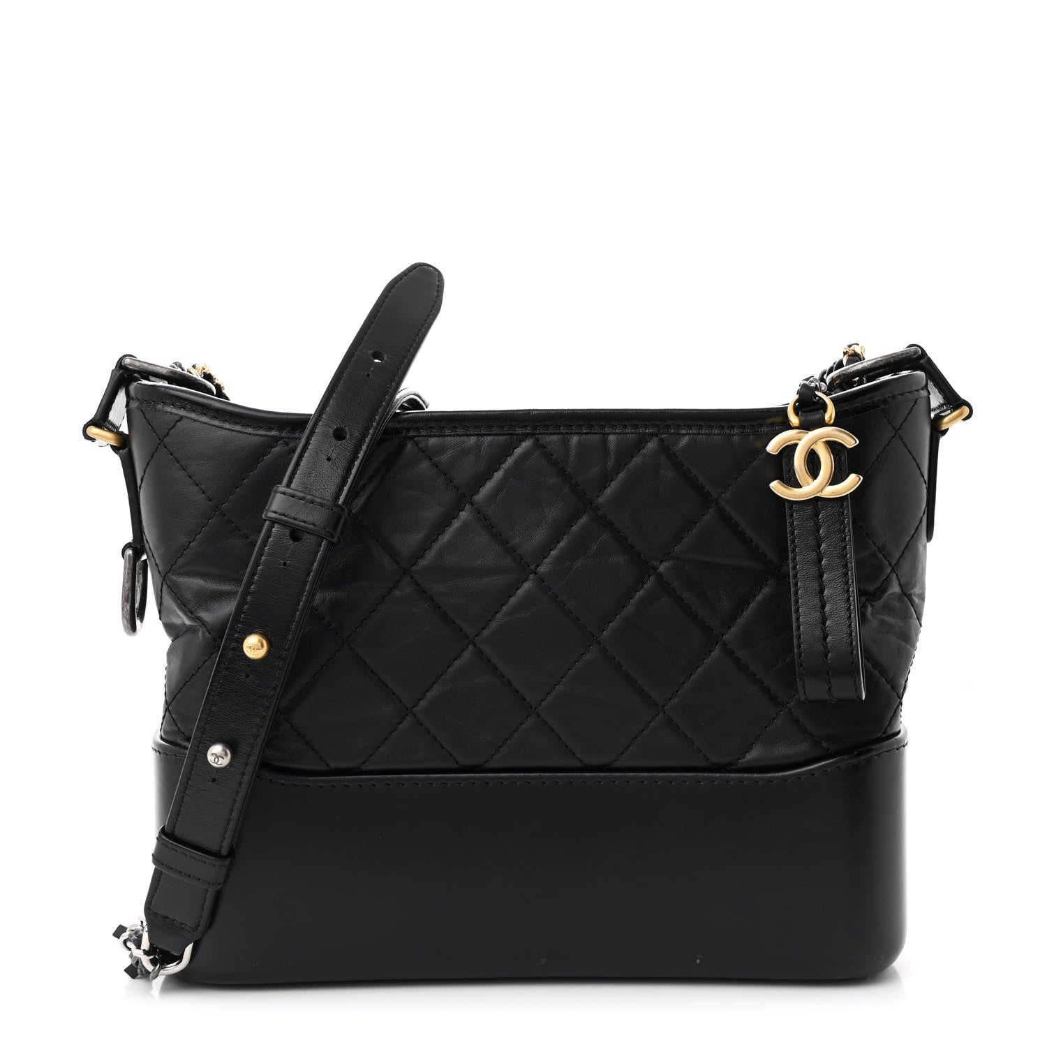 Aged Calfskin Quilted New Medium Gabrielle Hobo Black