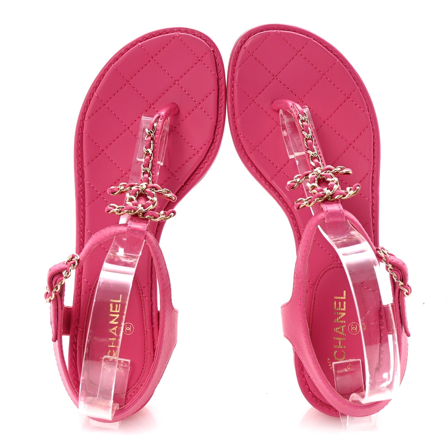 Lambskin Chain CC Logo Thong Sandals 36 Fuchsia