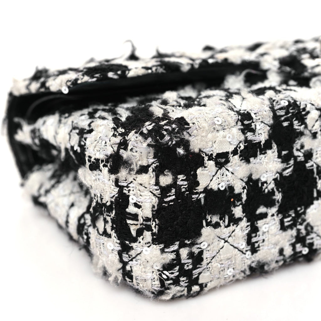 Tweed Quilted Medium Double Flap Black Ecru White