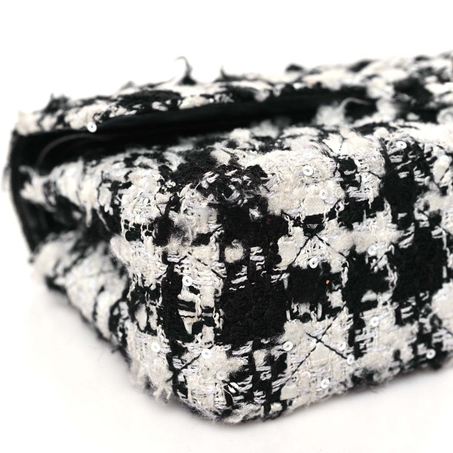 Tweed Quilted Medium Double Flap Black Ecru White