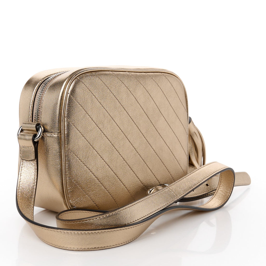 Metallic Sakai Be Green Calfskin Diagonal Stitched Small Blondie Shoulder Bag Golden Beige