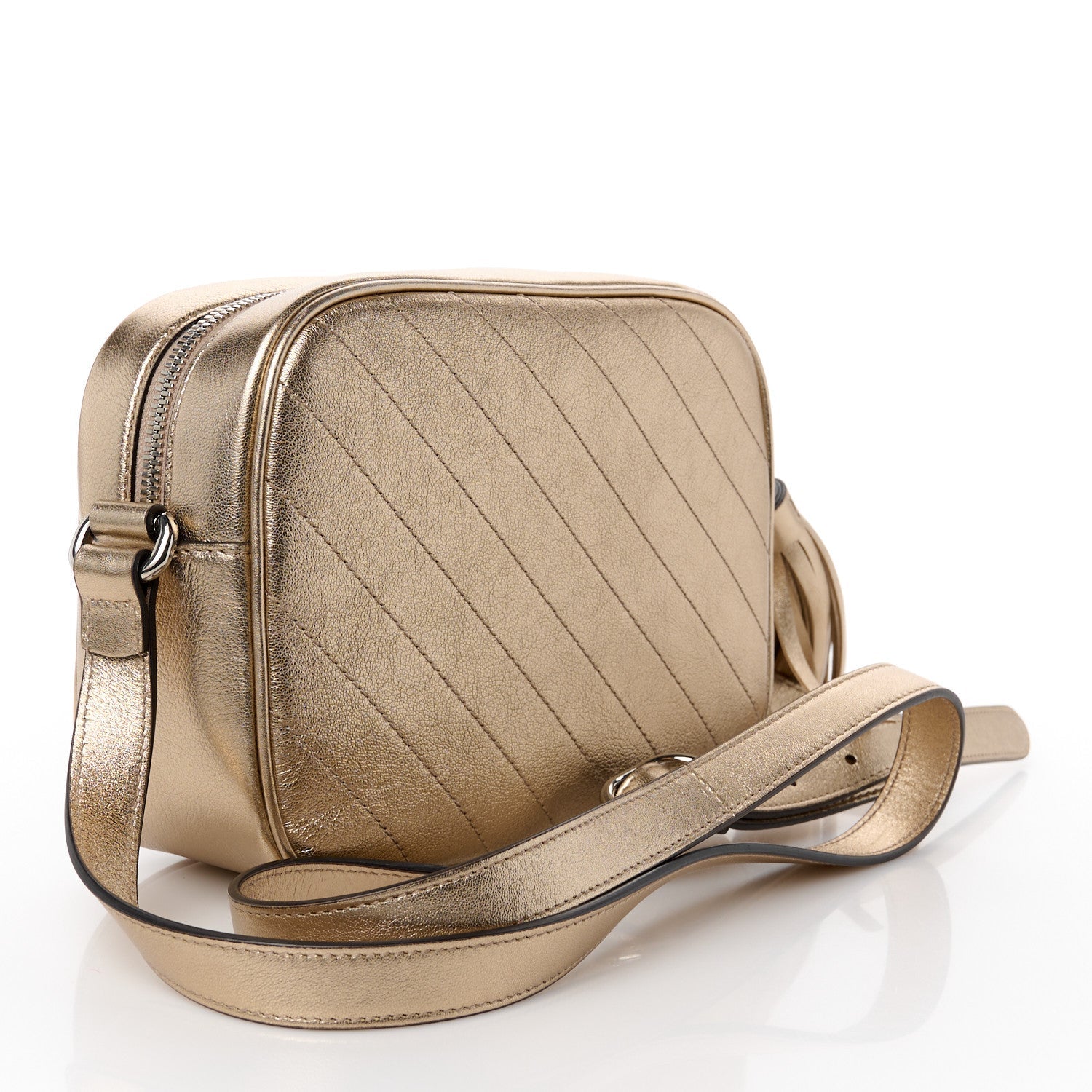 Metallic Sakai Be Green Calfskin Diagonal Stitched Small Blondie Shoulder Bag Golden Beige