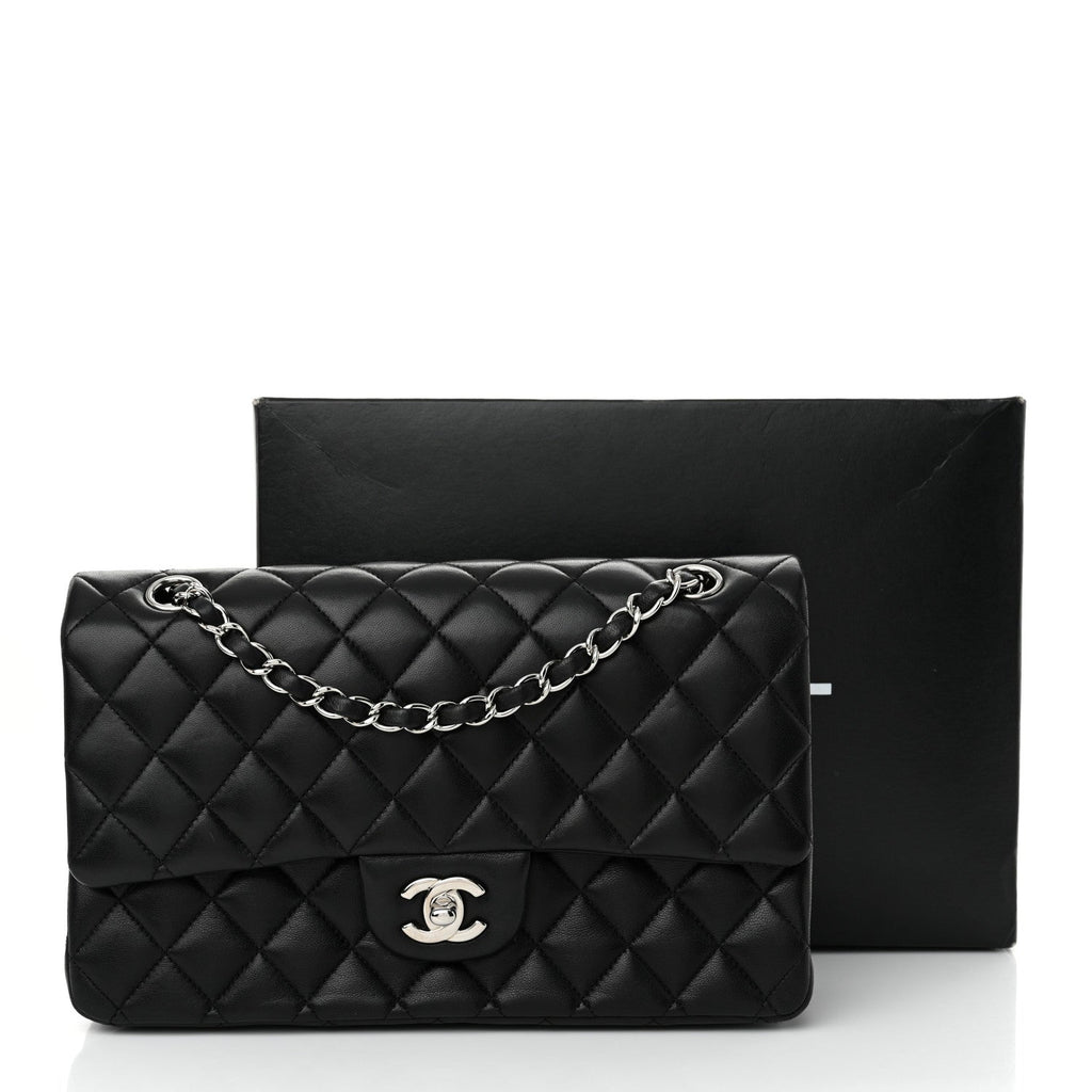 Lambskin Quilted Medium Double Flap Black