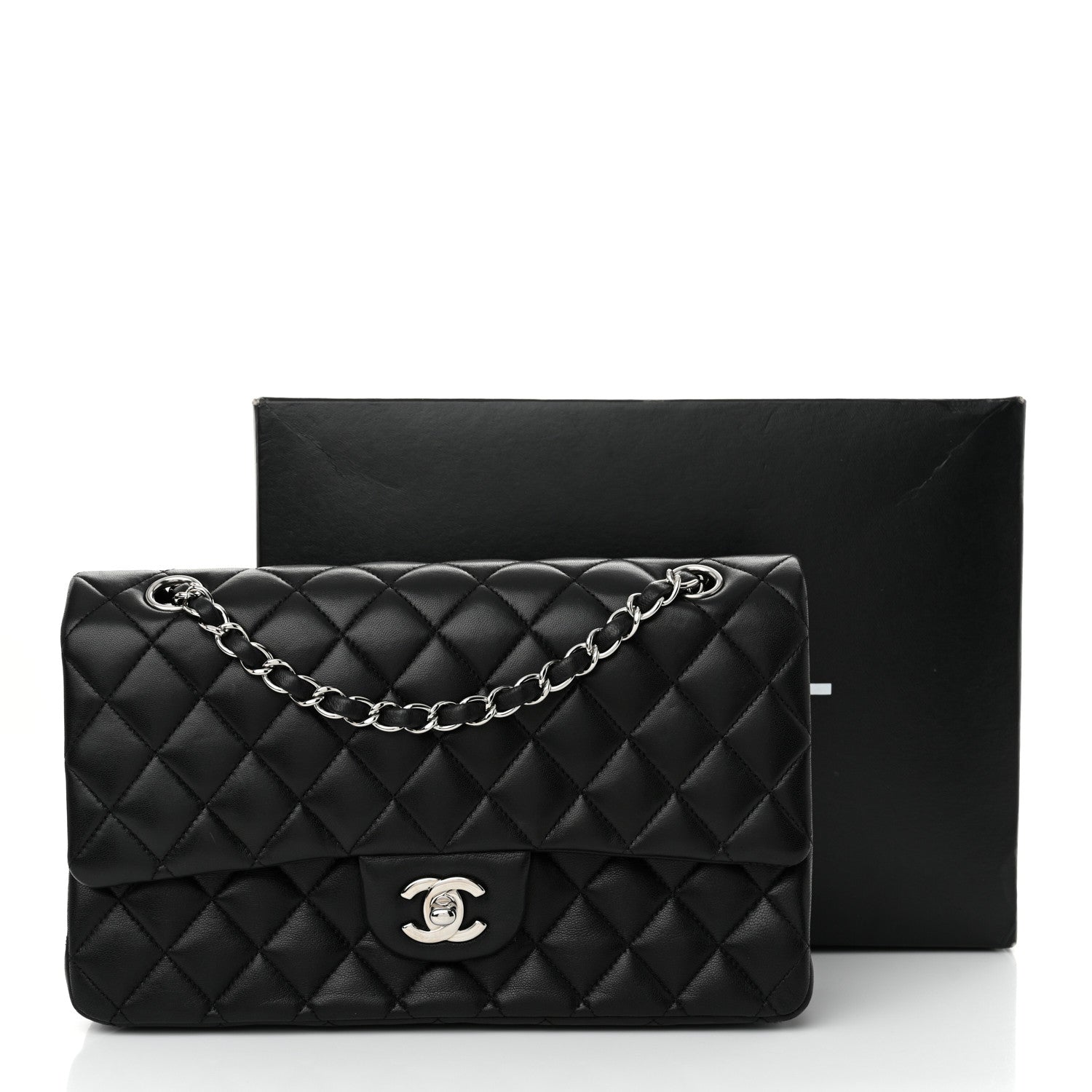 Lambskin Quilted Medium Double Flap Black