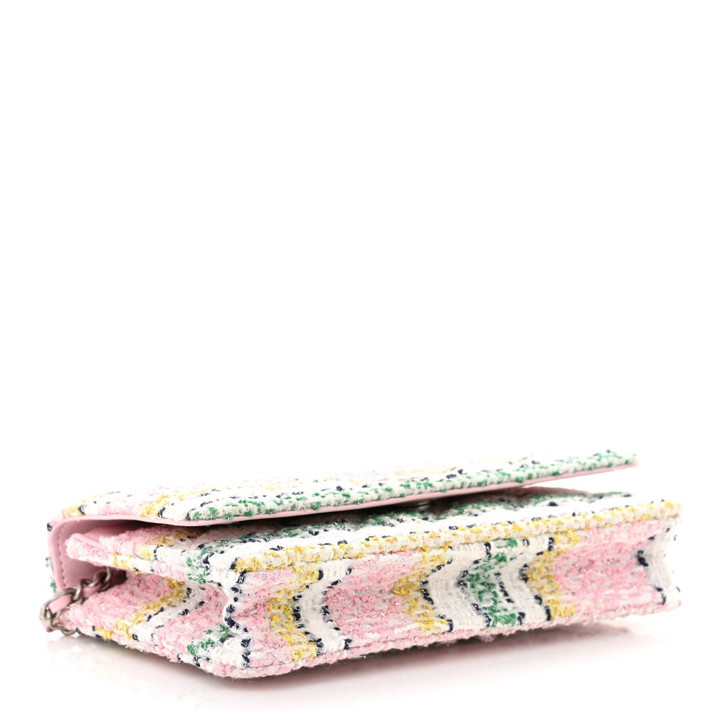Metallic Tweed Quilted Wallet On Chain WOC White Multicolor
