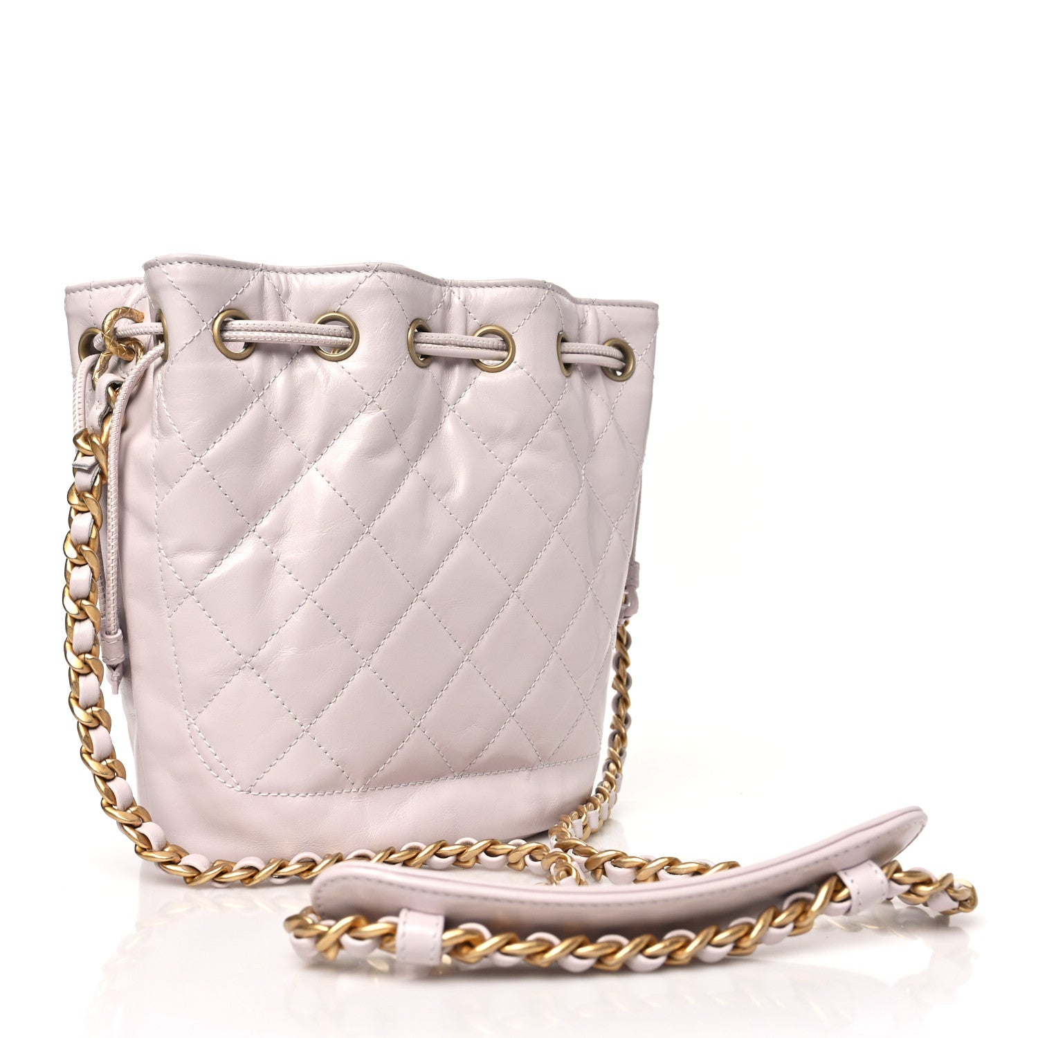 Calfskin Stitched Coco Ring Bucket Drawstring Bag Light Pink