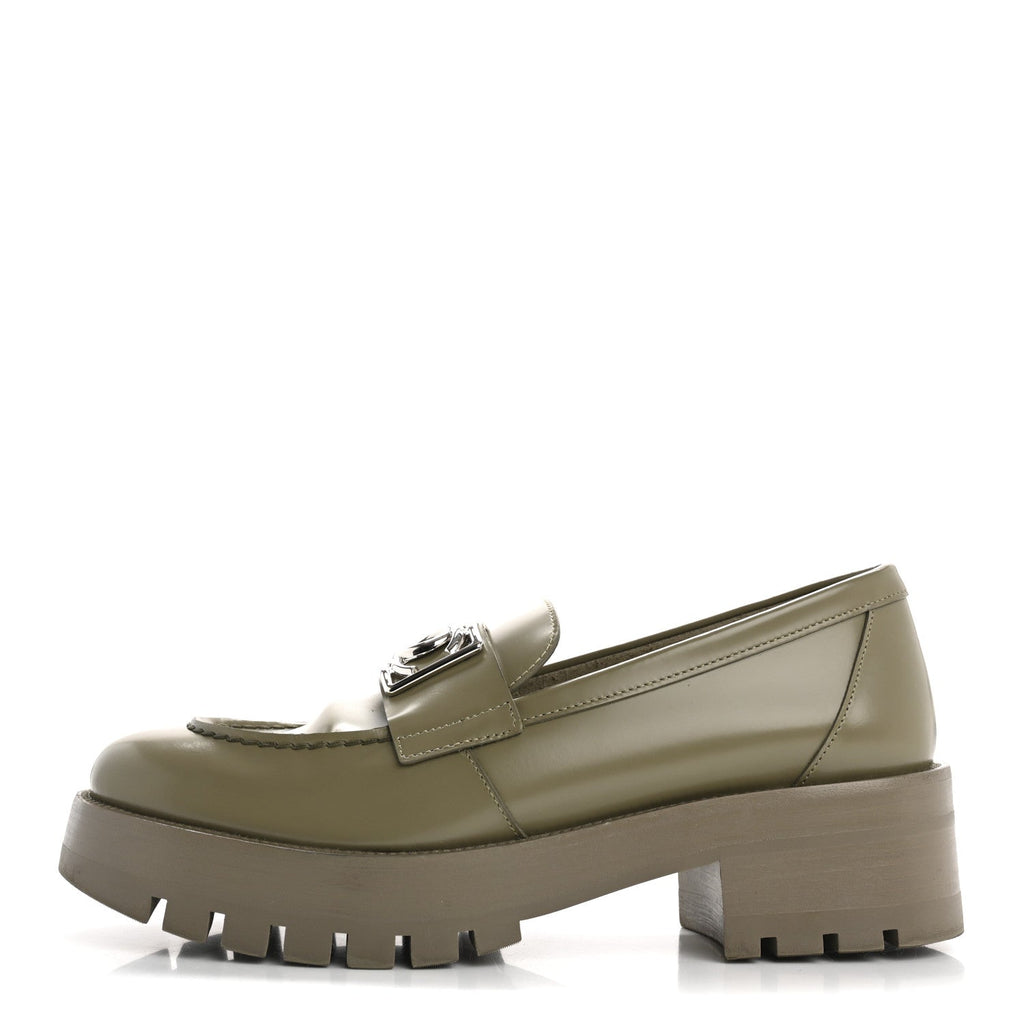 Calfskin Metal CC Loafers 38.5 Khaki