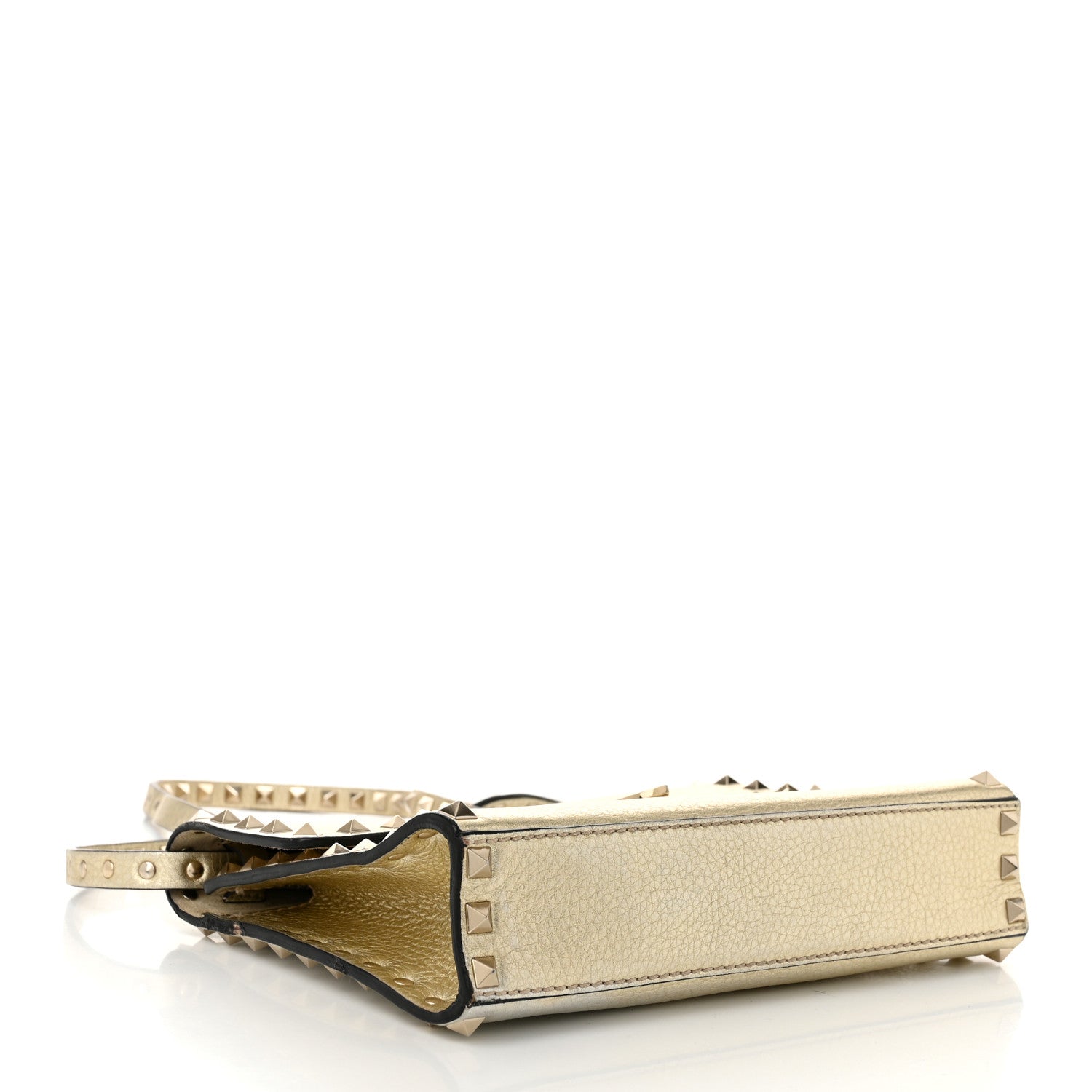 Metallic Pebbled Calfskin Medium Rockstud Flip Lock Crossbody Bag Platino