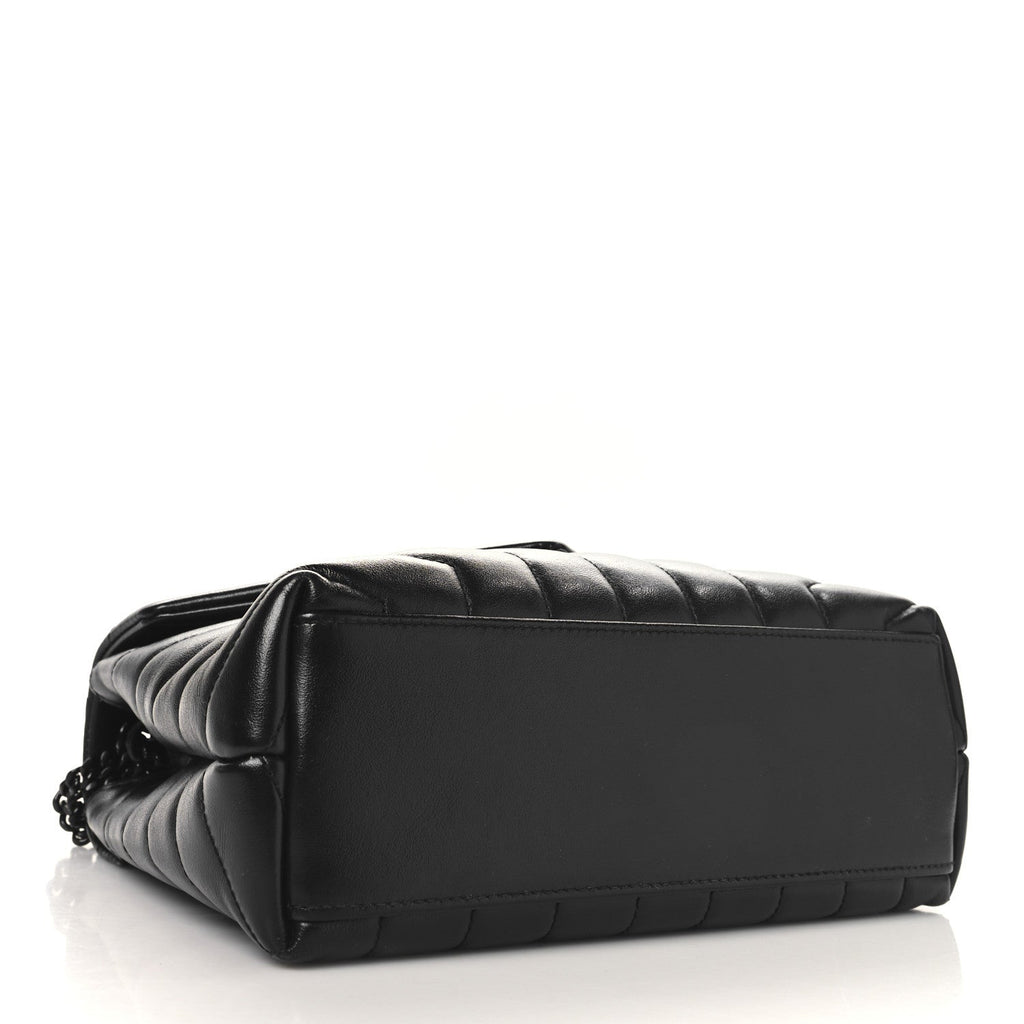 Calfskin Y Quilted Monogram Monochrome Small Loulou Chain Satchel Black