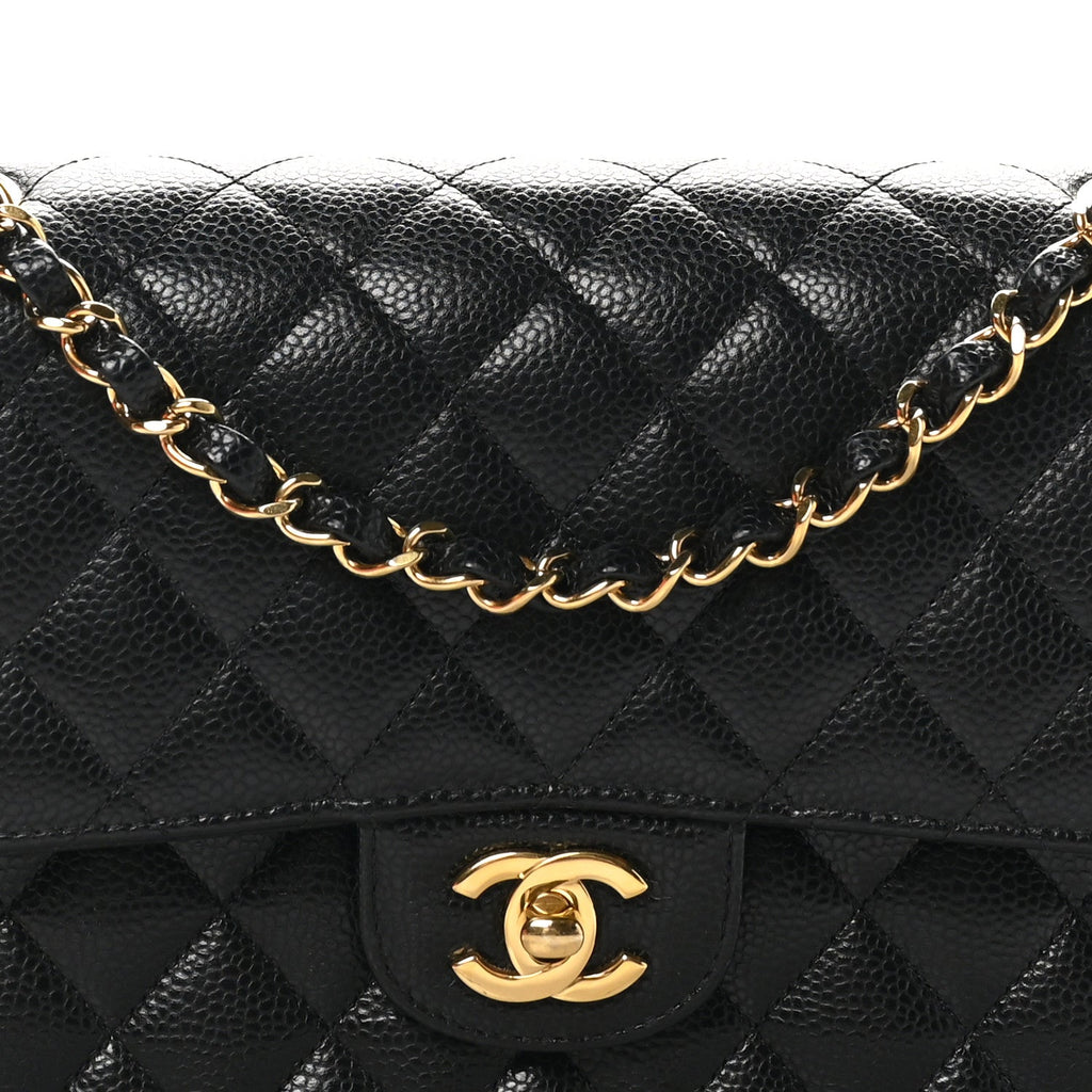 Caviar Quilted Medium Double Flap Black