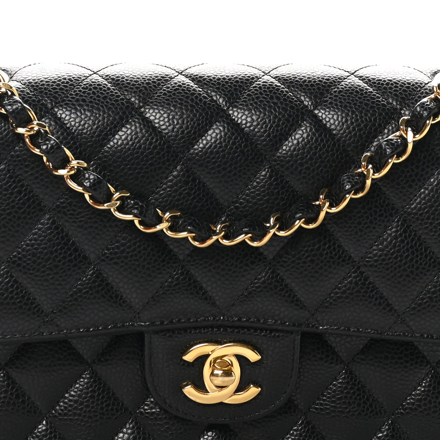 Caviar Quilted Medium Double Flap Black