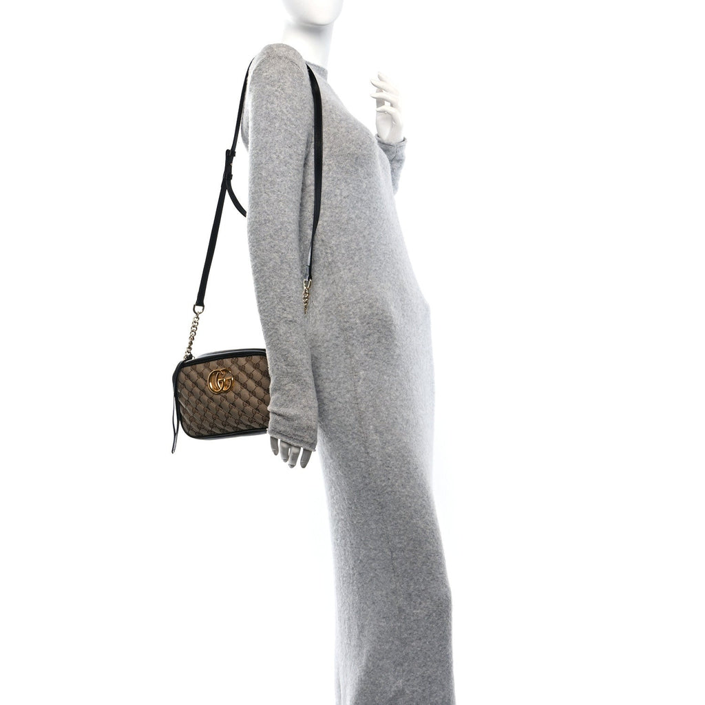Monogram Matelasse Diagonal Small GG Marmont Chain Shoulder Bag Beige Black