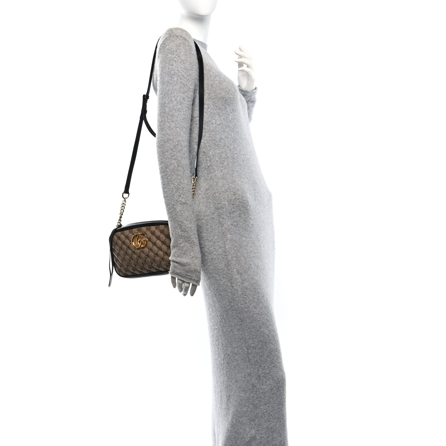 Monogram Matelasse Diagonal Small GG Marmont Chain Shoulder Bag Beige Black