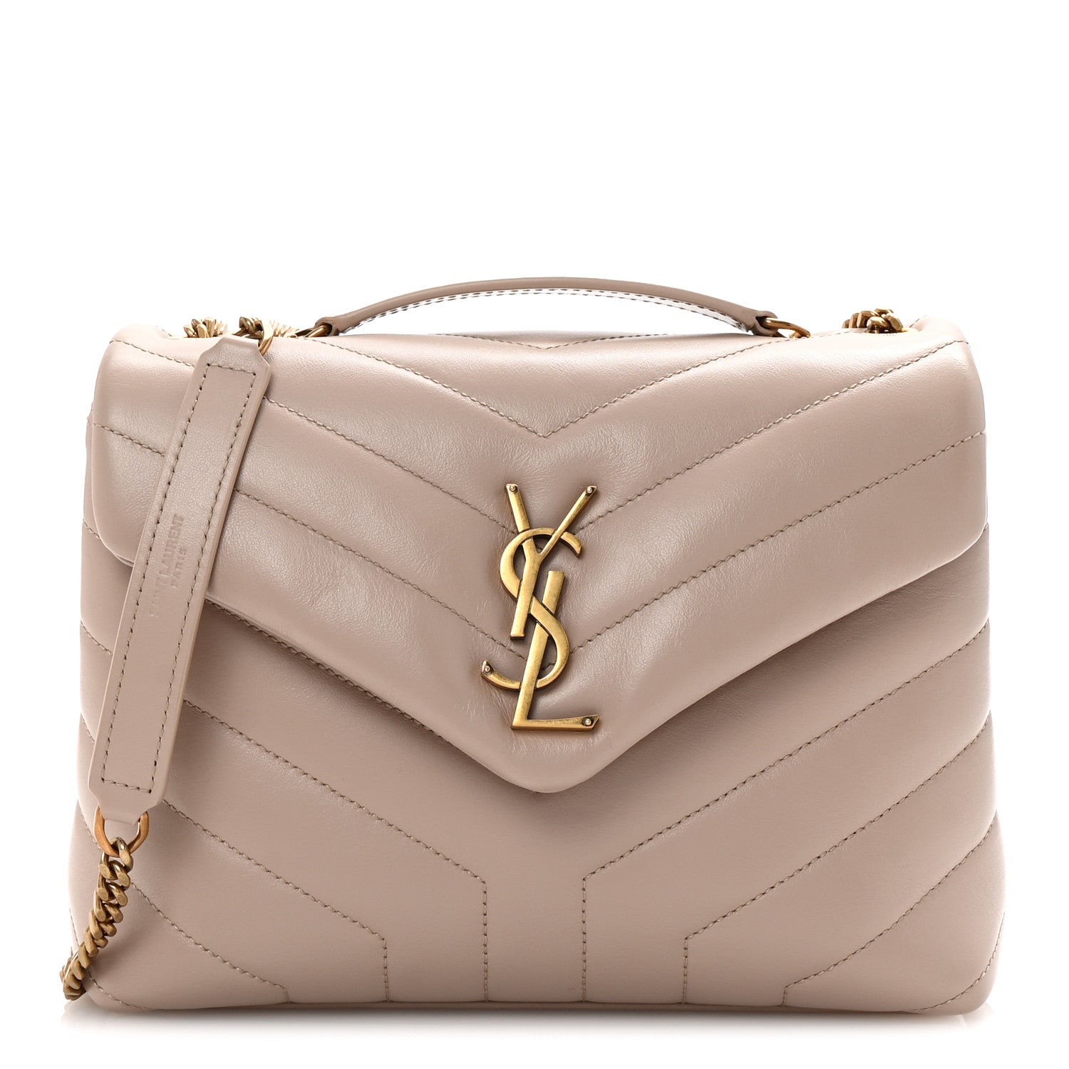 Calfskin Y Quilted Monogram Small Loulou Chain Satchel Dark Beige