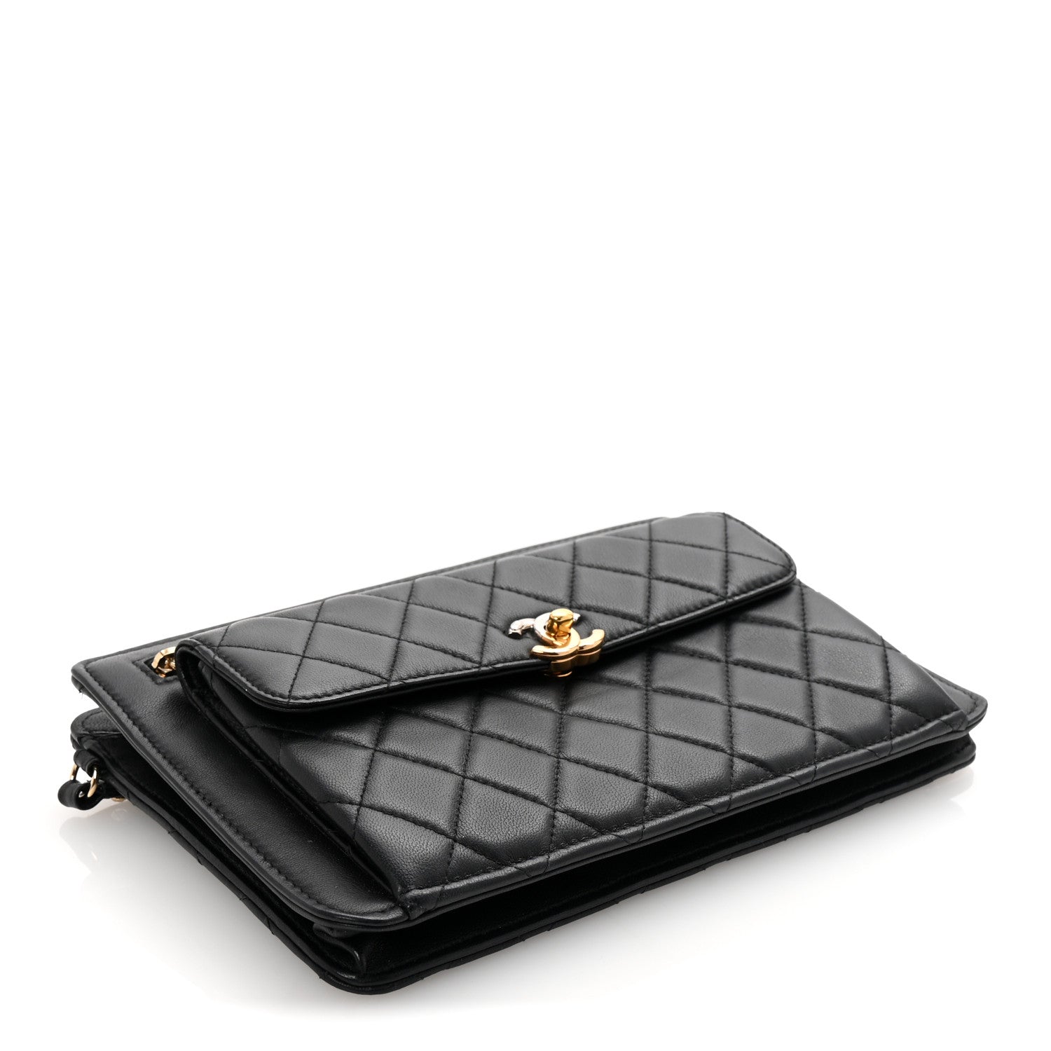 Lambskin Quilted Wristlet Clutch Black