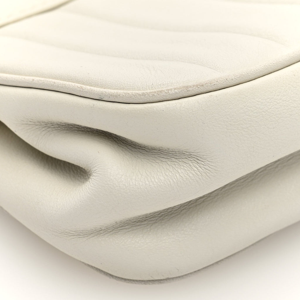 Calfskin Vertical Quilted Lax Clutch With Chain Off White