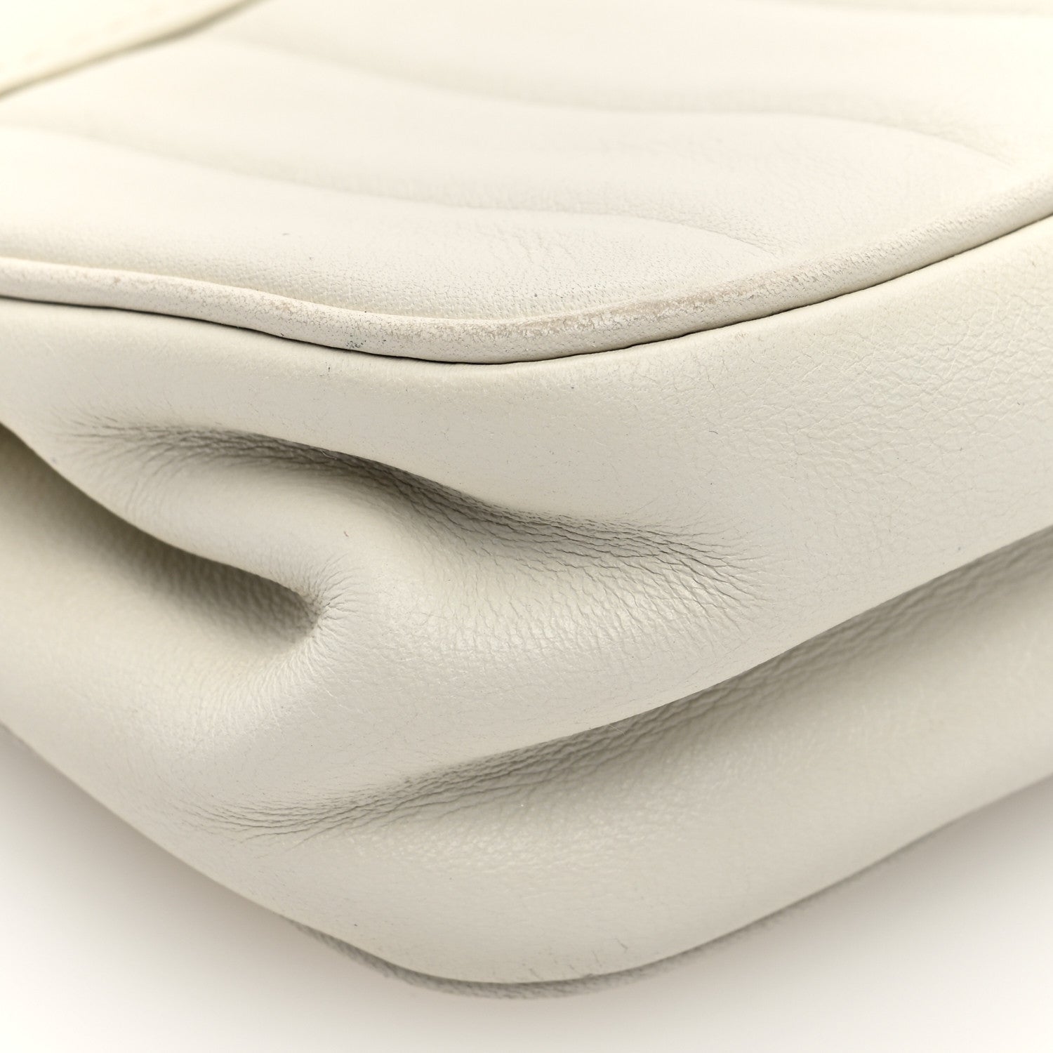 Calfskin Vertical Quilted Lax Clutch With Chain Off White