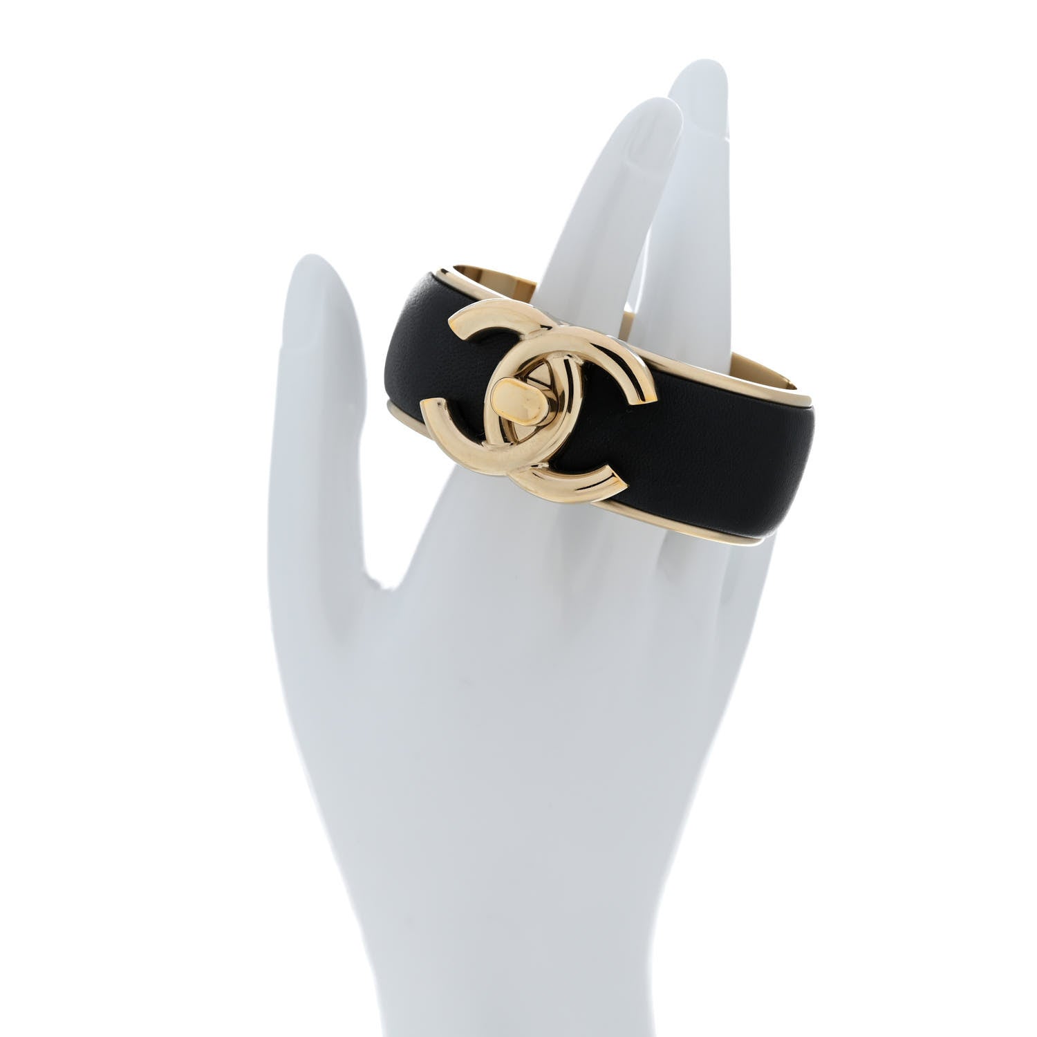 Lambskin CC Turnlock Cuff Bracelet Black Gold
