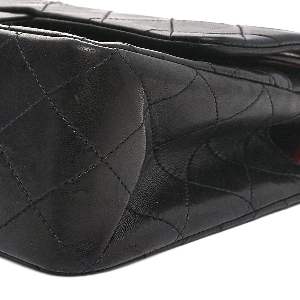 Lambskin Quilted Medium Double Flap Black