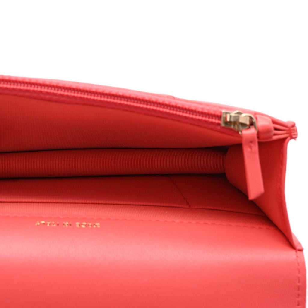 Lambskin Quilted Chanel 19 Flap Phone Holder With Chain Coral