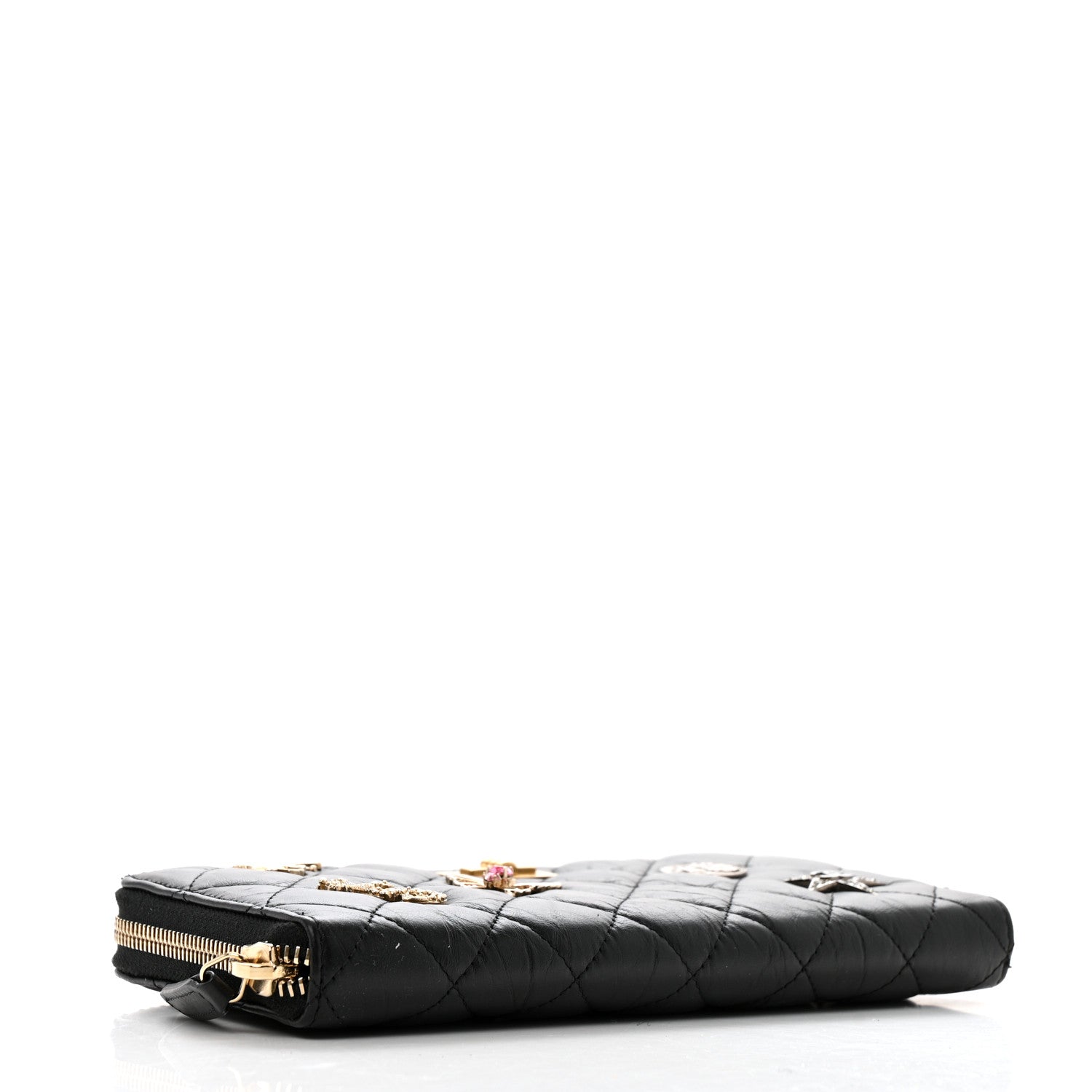 Aged Calfskin Quilted Lucky Charms 2.55 Reissue Zip Around Wallet Black