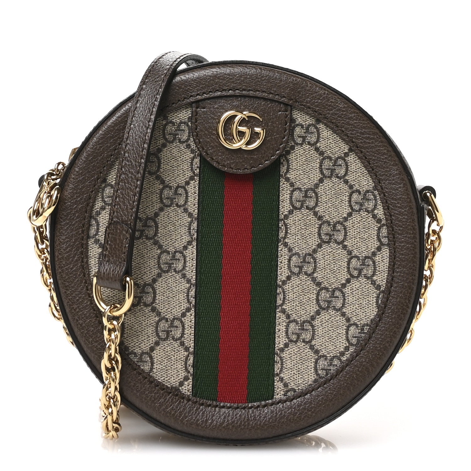 GG Supreme Monogram Web Mini Ophidia Round Shoulder Bag Brown