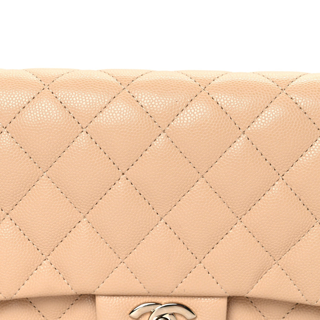 Caviar Quilted Flap Clutch Beige