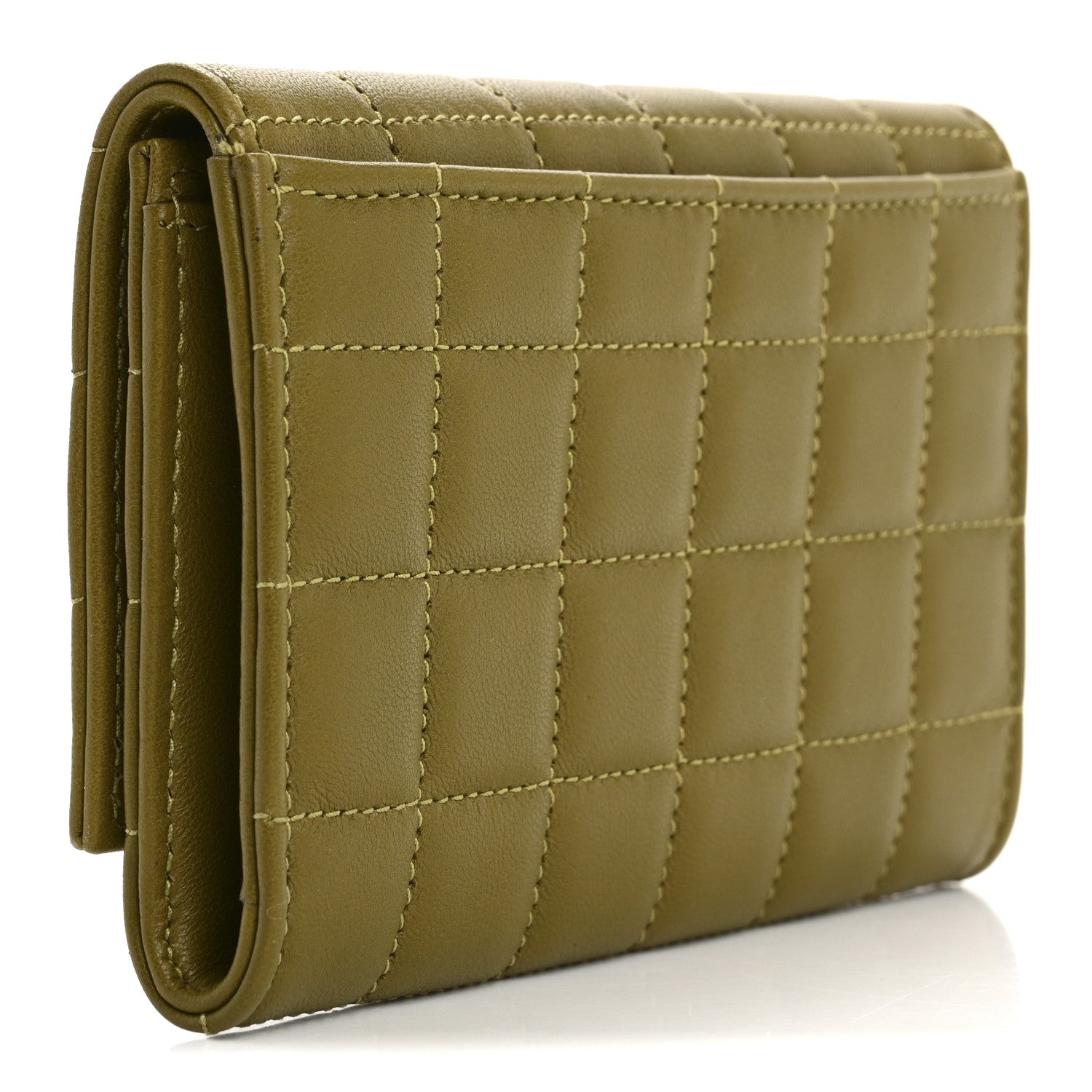 Lambskin Carre Quilted Cassandre Small Envelope Wallet Olive Drab