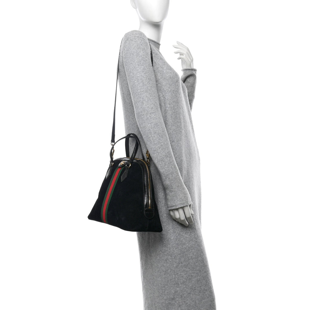 Suede Patent GG Web Medium Ophidia Top Handle Dome Bag Black