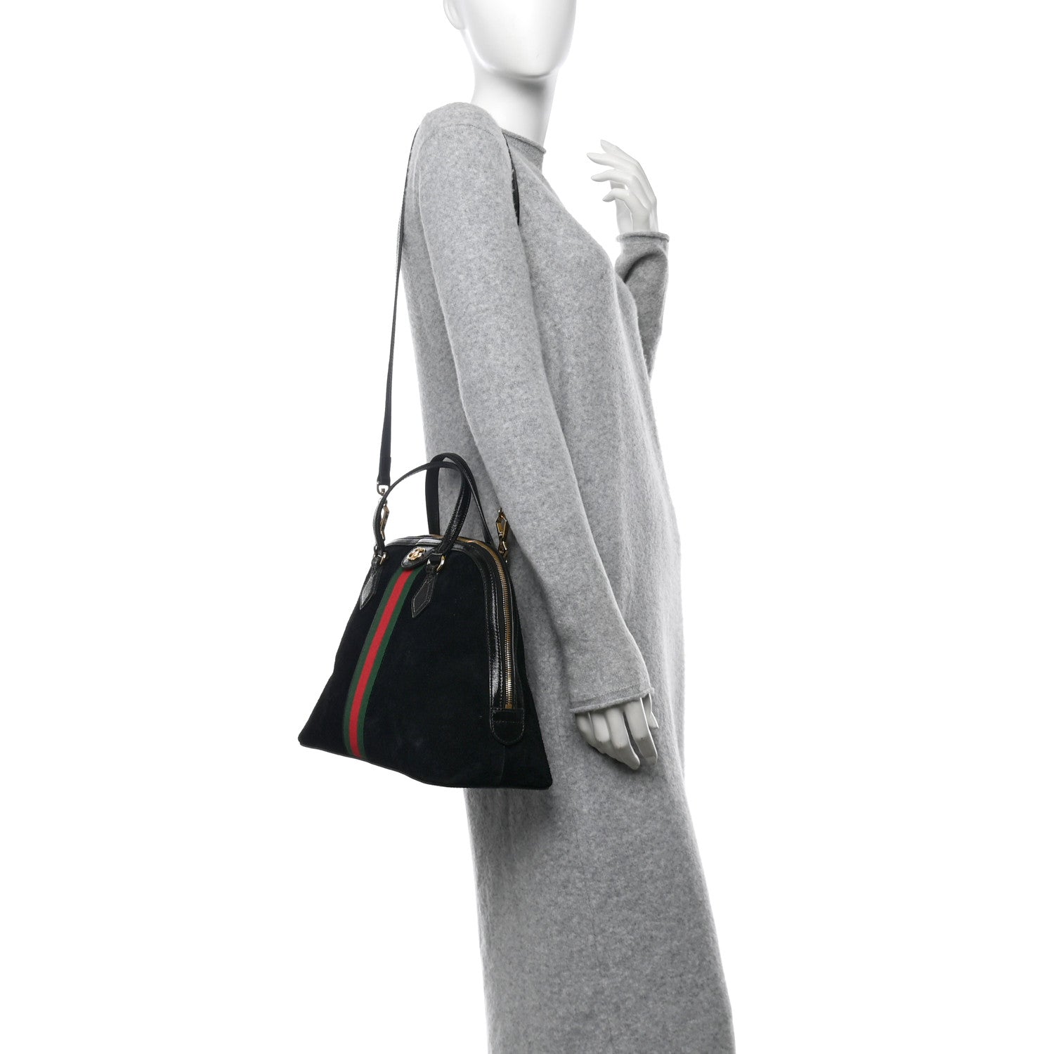 Suede Patent GG Web Medium Ophidia Top Handle Dome Bag Black