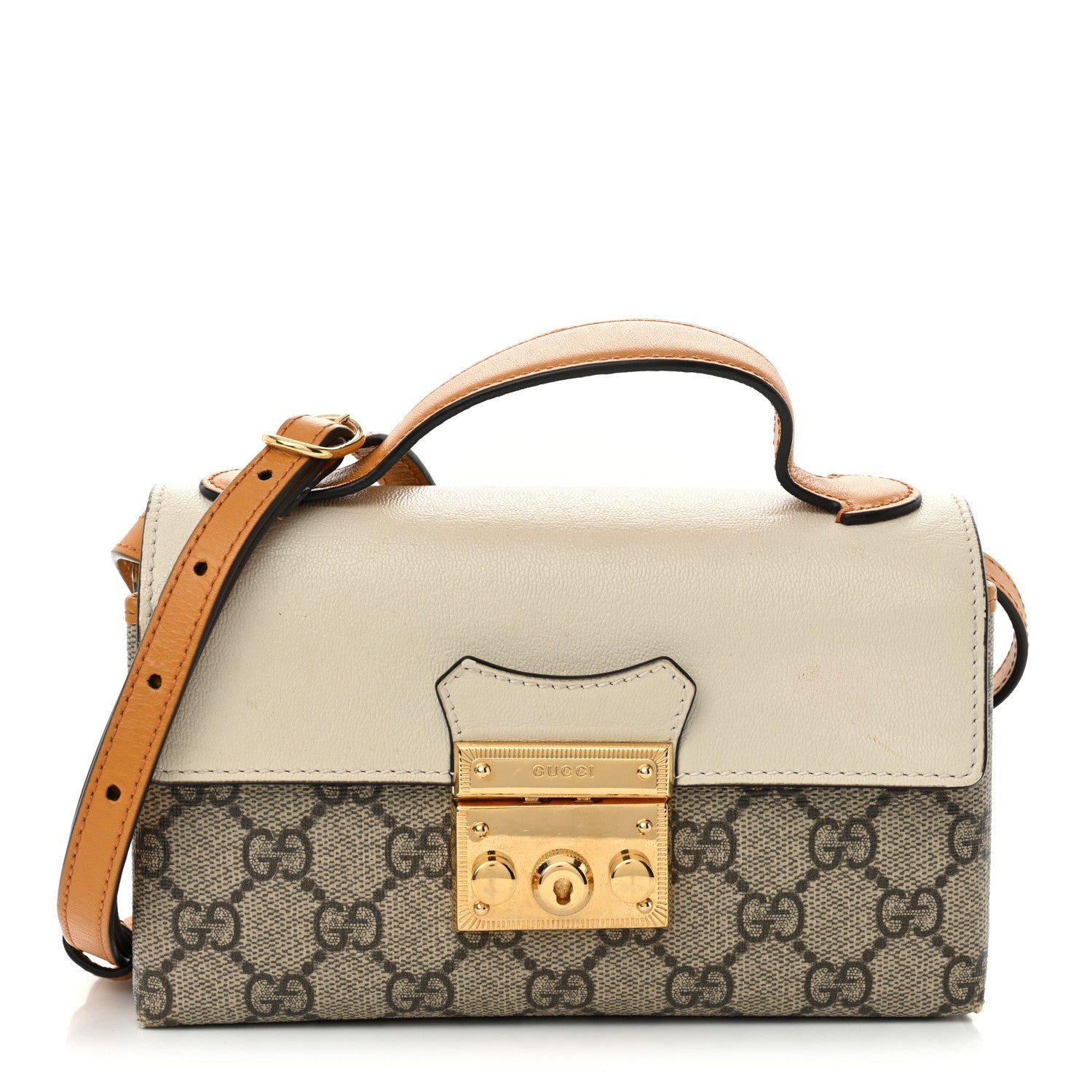 GG Supreme Monogram New Sakai Calfskin Mini Padlock Top Handle Shoulder Bag Beige Ebony Mystic White Sun Oil