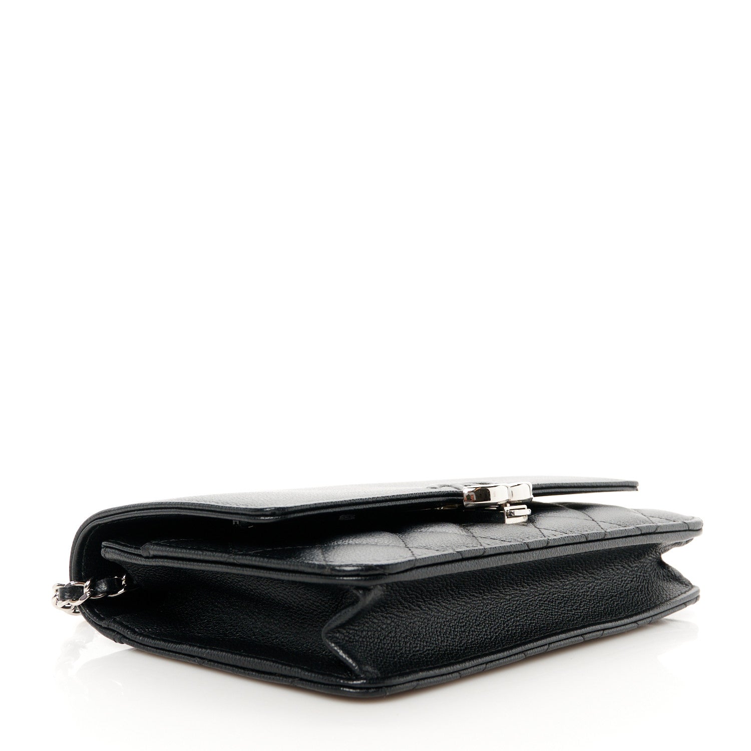 Grained Calfskin Quilted CC Box Wallet On Chain WOC Black