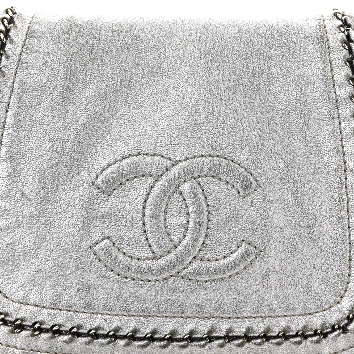 Metallic Deerskin Luxe Ligne Flap  Silver