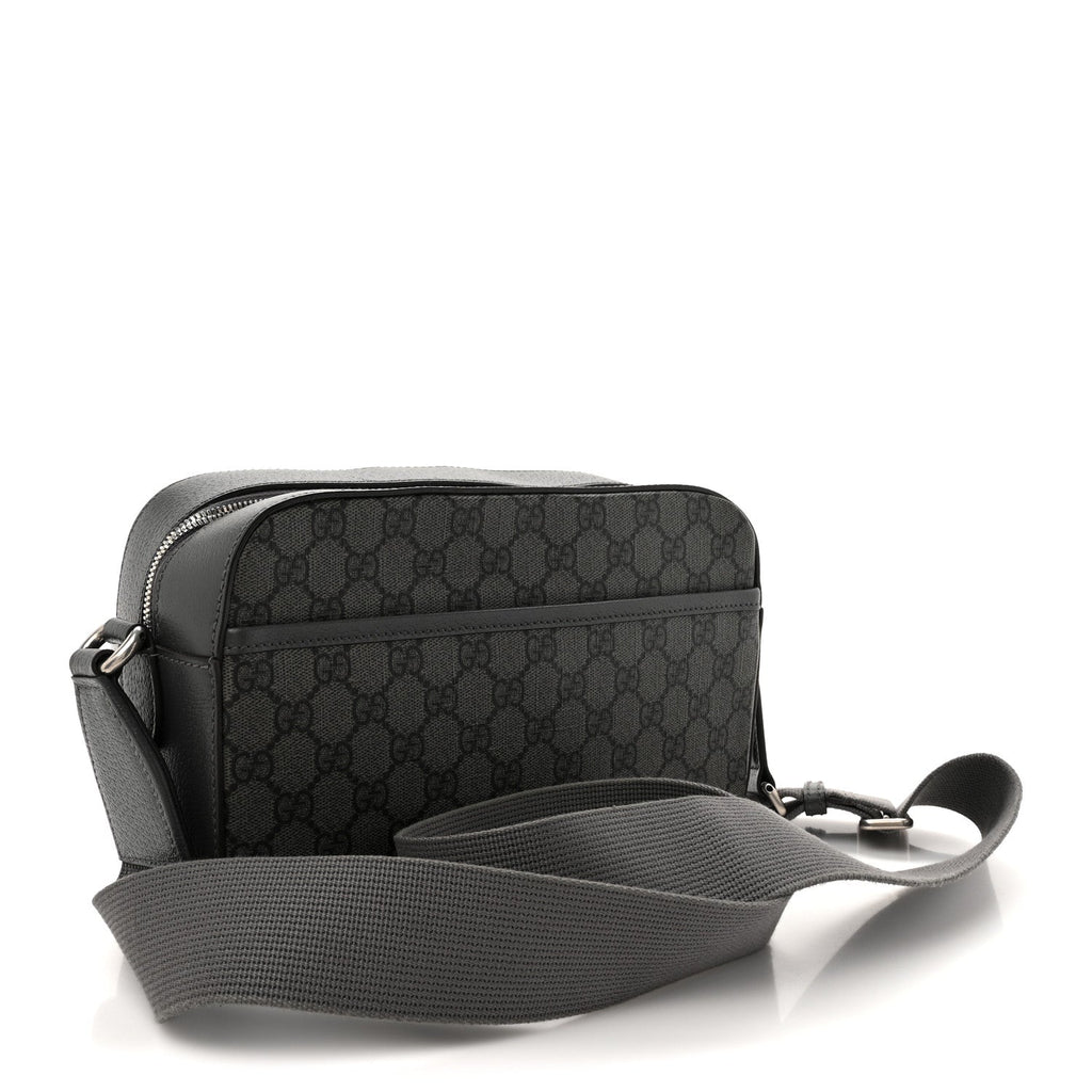 GG Supreme Monogram Textured Dollar Calfskin Ophidia Shoulder Bag Grey Black Graphite Grey